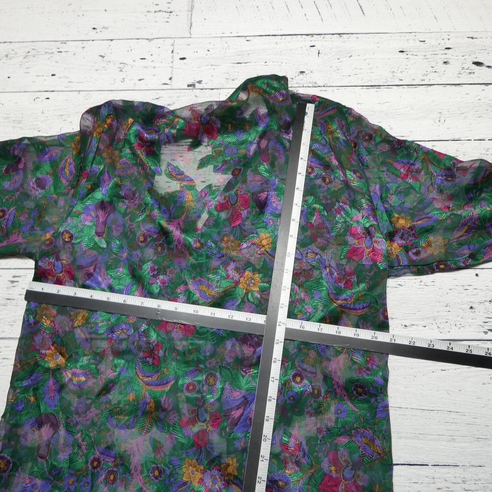 Vintage Victoria's Secret Robe Womens M/L Green Floral Chiffon Kimono Sheer - Picture 8 of 10